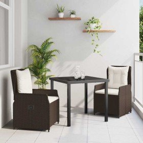 Conjunto de Comedor de Jardín 3 pcs Marrón ratán sintético