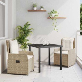 Conjunto de Comedor de Jardín 3 pcs Beige ratán sintético