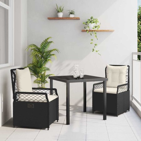 Conjunto de Comedor de Jardín 3 pcs Negro ratán sintético