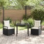 Conjunto de Comedor de Jardín 3 pcs Negro ratán sintético