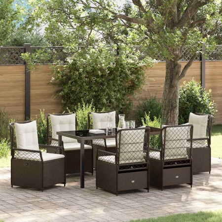 Conjunto de Comedor de Jardín 7 pcs Marrón ratán sintético