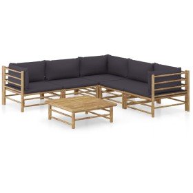 Set de muebles de jardín 6 piezas bambú con cojines gris oscuro en Conjuntos de jardín | Comprar online en Foro24