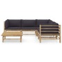 Set de muebles de jardín 6 piezas bambú con cojines gris oscuro