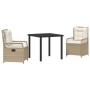 Conjunto de Comedor de Jardín 3 pcs Beige ratán sintético