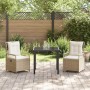 Conjunto de Comedor de Jardín 3 pcs Beige ratán sintético