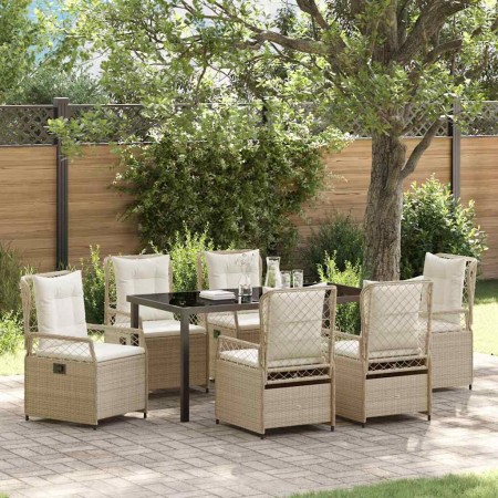 Conjunto de Comedor de Jardín 7 pcs Beige ratán sintético