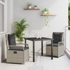 Conjunto de Comedor de Jardín 3 pcs Gris Claro ratán sintético