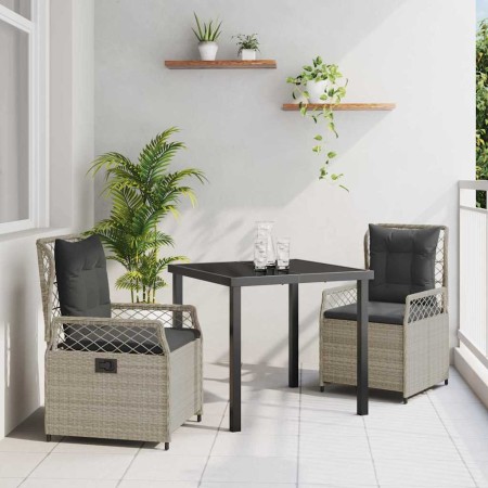 Conjunto de Comedor de Jardín 3 pcs Gris Claro ratán sintético