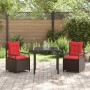 Conjunto de Comedor de Jardín 3 pcs Marrón ratán sintético