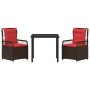 Conjunto de Comedor de Jardín 3 pcs Marrón ratán sintético
