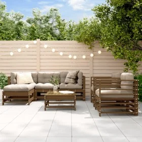 Garden furniture set 7 pieces and cushions solid brown honey wood by vidaXL, Garden sets - Ref: Foro24-3185839, Price: 728,66...