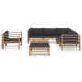 Set de muebles de jardín 8 piezas bambú con cojines gris oscuro