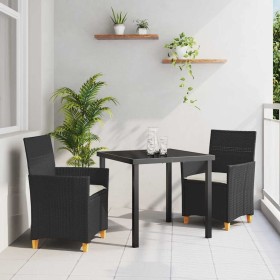 Conjunto de Comedor de Jardín 3 pcs Negro ratán sintético