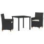 Conjunto de Comedor de Jardín 3 pcs Negro ratán sintético