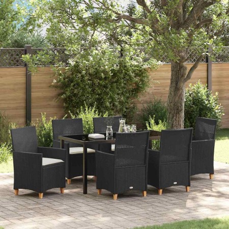 Conjunto de Comedor de Jardín 7 pcs Negro ratán sintético
