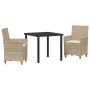 Conjunto de Comedor de Jardín 3 pcs Beige ratán sintético