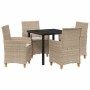 Conjunto de Comedor de Jardín 5 pcs Beige ratán sintético
