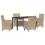 Conjunto de Comedor de Jardín 5 pcs Beige ratán sintético