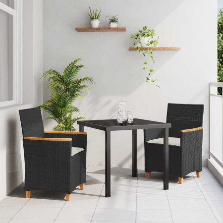 Conjunto de Comedor de Jardín 3 pcs Negro ratán sintético