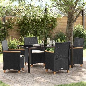 Conjunto de Comedor de Jardín 5 pcs Negro ratán sintético