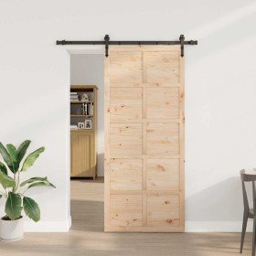 Puerta deslizante Marrón 80 x 208 cm Madera maciza de pino