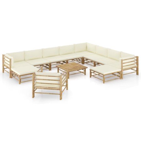 Set de muebles de jardín 12 piezas bambú y cojines blanco crema en Conjuntos de jardín | Comprar online en Foro24