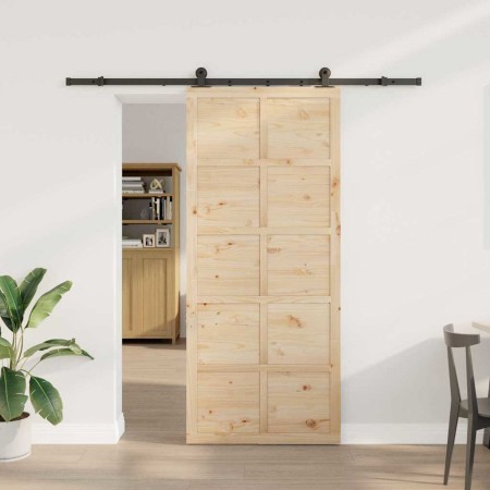 Puerta deslizante Marrón 80 x 208 cm Madera maciza de pino en Puertas | Comprar online en Foro24