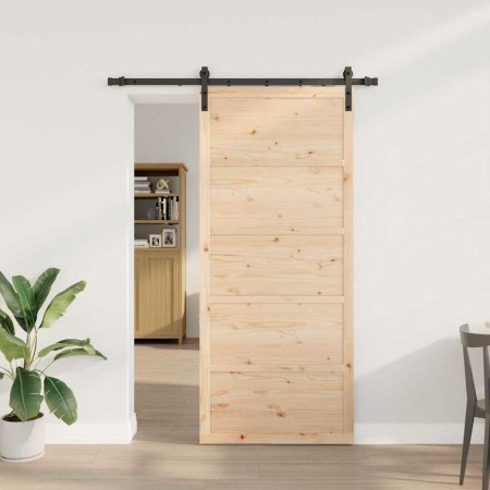 Puerta deslizante Marrón 80 x 208 cm Madera maciza de pino
