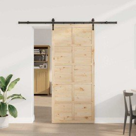 Puerta deslizante Marrón 100 x 208 cm Madera maciza de pino