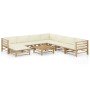 Set de muebles de jardín 9 piezas bambú y cojines blanco crema en Conjuntos de jardín | Comprar online en Foro24