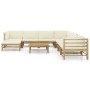 Set de muebles de jardín 9 piezas bambú y cojines blanco crema
