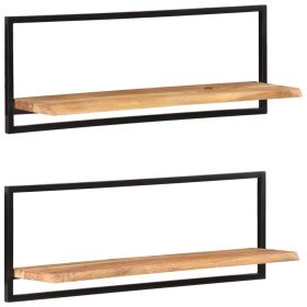 Estantes de pared 2 unidades madera maciza acacia 100x24x35 cm Estantes de pared 2 unidades madera maciza acacia 100x24x35 cm