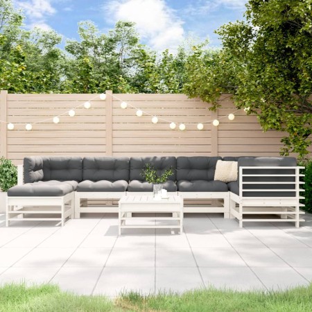 8-teiliges Gartenmöbel-Set und Kissen Massivholz weiß von vidaXL, Gartensets - Ref: Foro24-3185858, Preis: 875,50 €, Rabatt: %