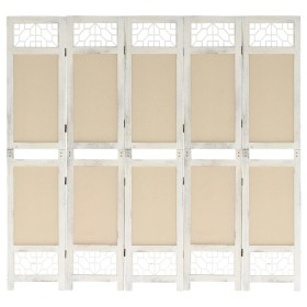 Biombo divisor de 5 paneles de tela color crema 175x165 cm