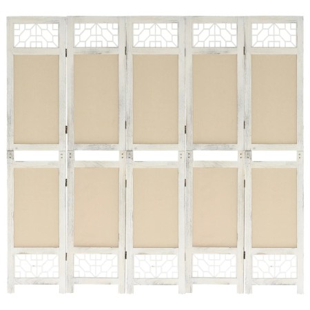 Biombo divisor de 5 paneles de tela color crema 175x165 cm