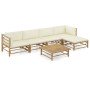 Set de muebles de jardín 6 piezas bambú y cojines blanco crema en Conjuntos de jardín | Comprar online en Foro24