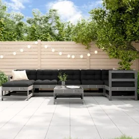 8-piece garden furniture set with solid wood gray cushions by vidaXL, Garden sets - Ref: Foro24-3185887, Price: 715,55 €, Dis...