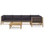 Set de muebles de jardín 6 piezas bambú con cojines gris oscuro