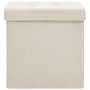 Taburete con almacenaje plegable lino sintético crema blanco
