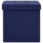 Taburetes de almacenaje plegables 2 uds lino sintético azul
