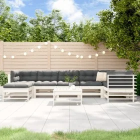 Garden furniture set 8 pieces with solid wood white cushions by vidaXL, Garden sets - Ref: Foro24-3185879, Price: 833,29 €, D...
