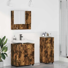 Juego de muebles de baño con cajón 3 pcs Roble ahumado en Tocadores de baño | Comprar online en Foro24