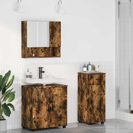 Juego de muebles de baño 3 pcs Roble ahumado 61 x 35 x 64 cm