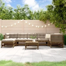 Garden furniture set 8 pieces and honey brown solid wood cushions by vidaXL, Garden sets - Ref: Foro24-3185881, Price: 873,83...