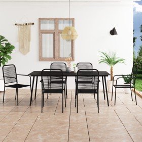 Set de comedor de jardín 7 pzas cuerda de algodón y acero negro
