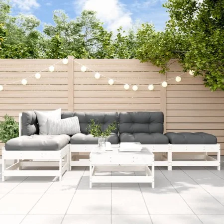 6-piece garden furniture set with solid white wood cushions by vidaXL, Garden sets - Ref: Foro24-3185900, Price: 467,71 €, Di...