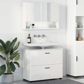 Juego de muebles de baño con cajón 2 pcs Blanco brillante Juego de muebles de baño con cajón 2 pcs Blanco brillante