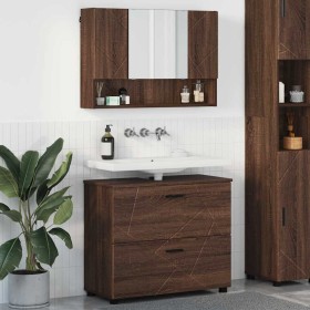 Juego de muebles de baño 2 pcs Marrón roble 76.5 x 35 x 64 cm