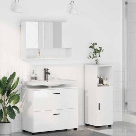 Juego de muebles de baño con cajón 3 pcs Blanco brillante