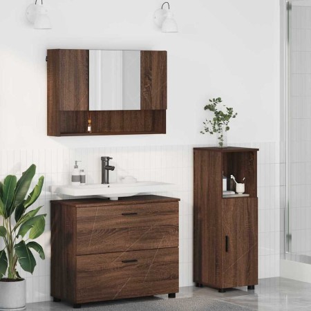 Juego de muebles de baño 3 pcs Marrón roble 76.5 x 35 x 64 cm